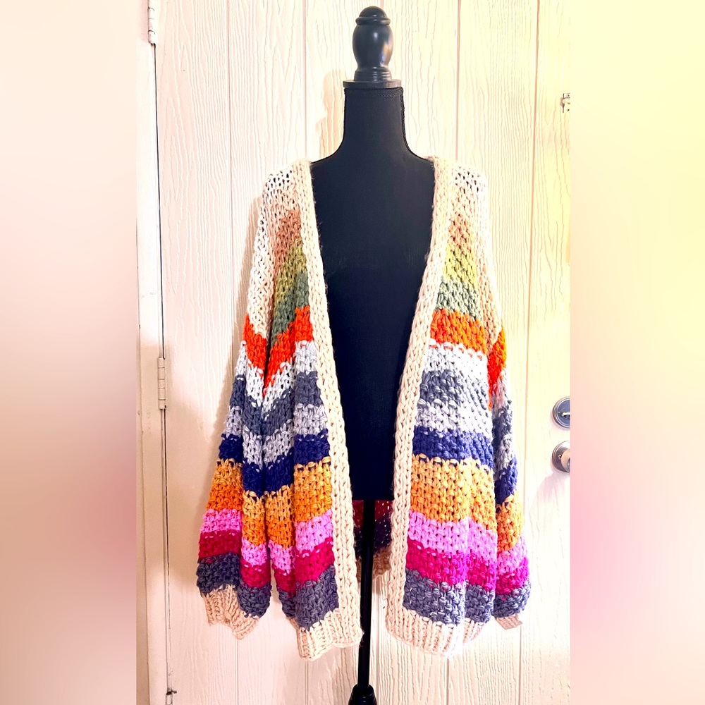 Rainbow pocketed soft loose fit cardigan